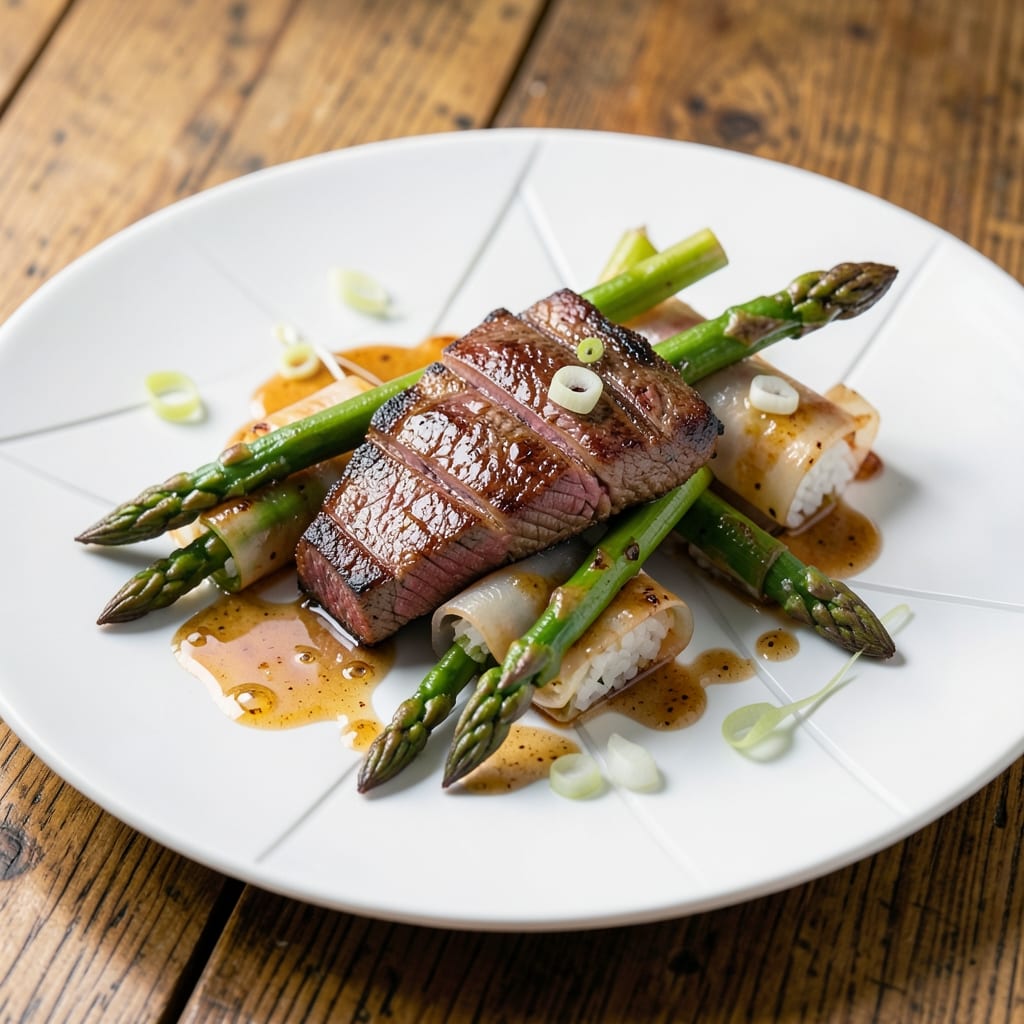 Beef and Asparagus Negimaki Recipe: Wok-Heated Crispy Beef with Silky Sauce