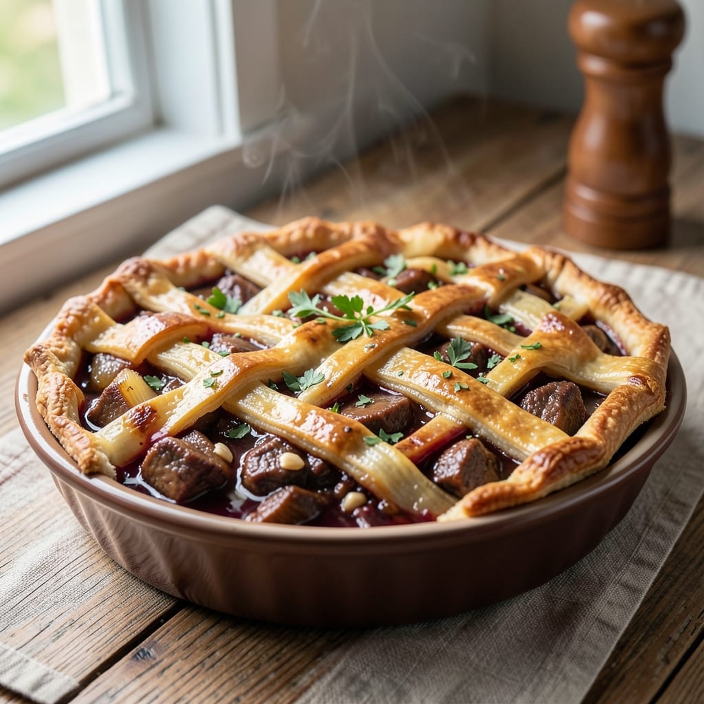 Beef and Onion Pie Recipe: Flaky Crust Envelops Savory Filling