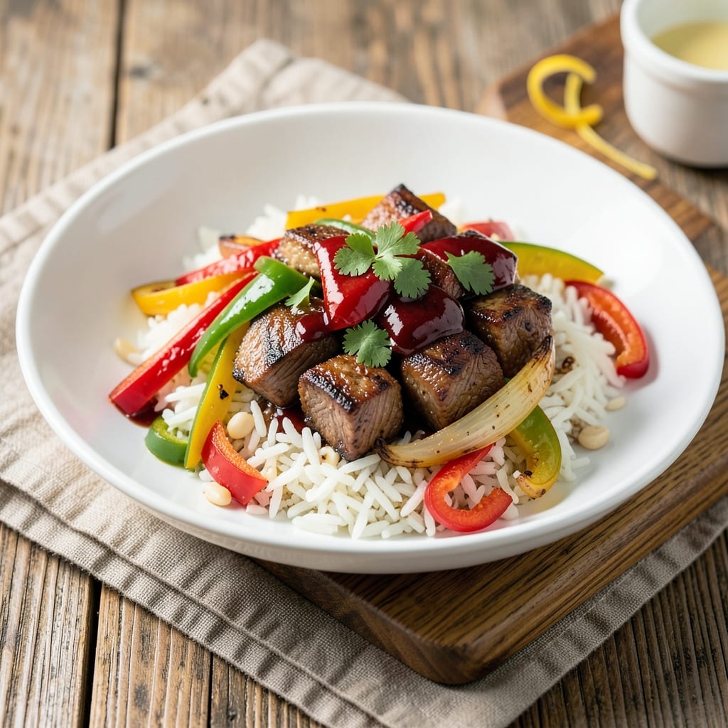 Beef and Peppers Over Rice Recipe: One-Pan Protein-Packed Dinner