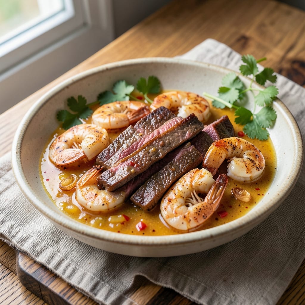 Beef and Shrimp Recipe: Spicy Tomato-Coconut Stew with Fragrant Herbs
