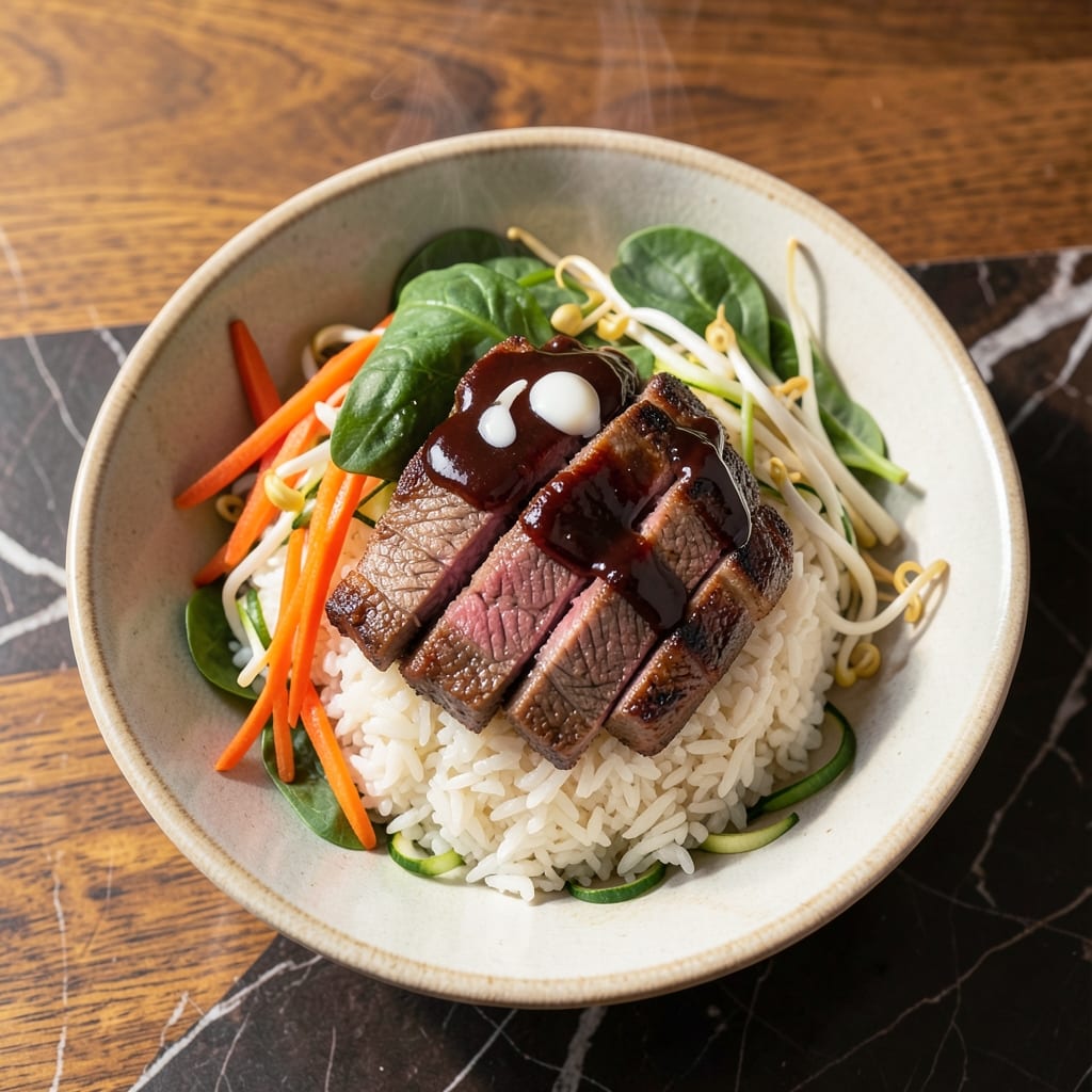 Beef Bibimbap Bowl Recipe: Crispy Fried Egg Crowns and Silky Rice Base