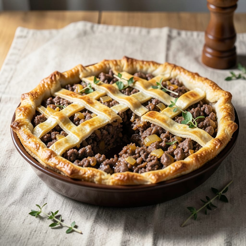 Beef and Pork Meat Pie Recipe: Flaky Pastry Crust with Savory Filling