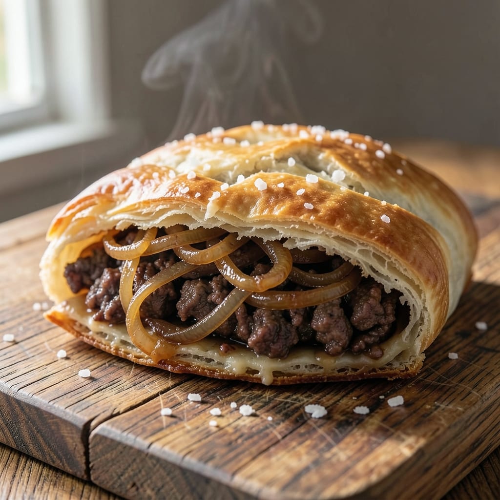 Beef and Onion Pasty Recipe: Flaky Crust Holds Savory Filling