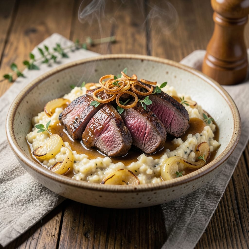 Beef and Grits Recipe: Smoky Paprika Crust and Creamy Stone-Ground Porridge
