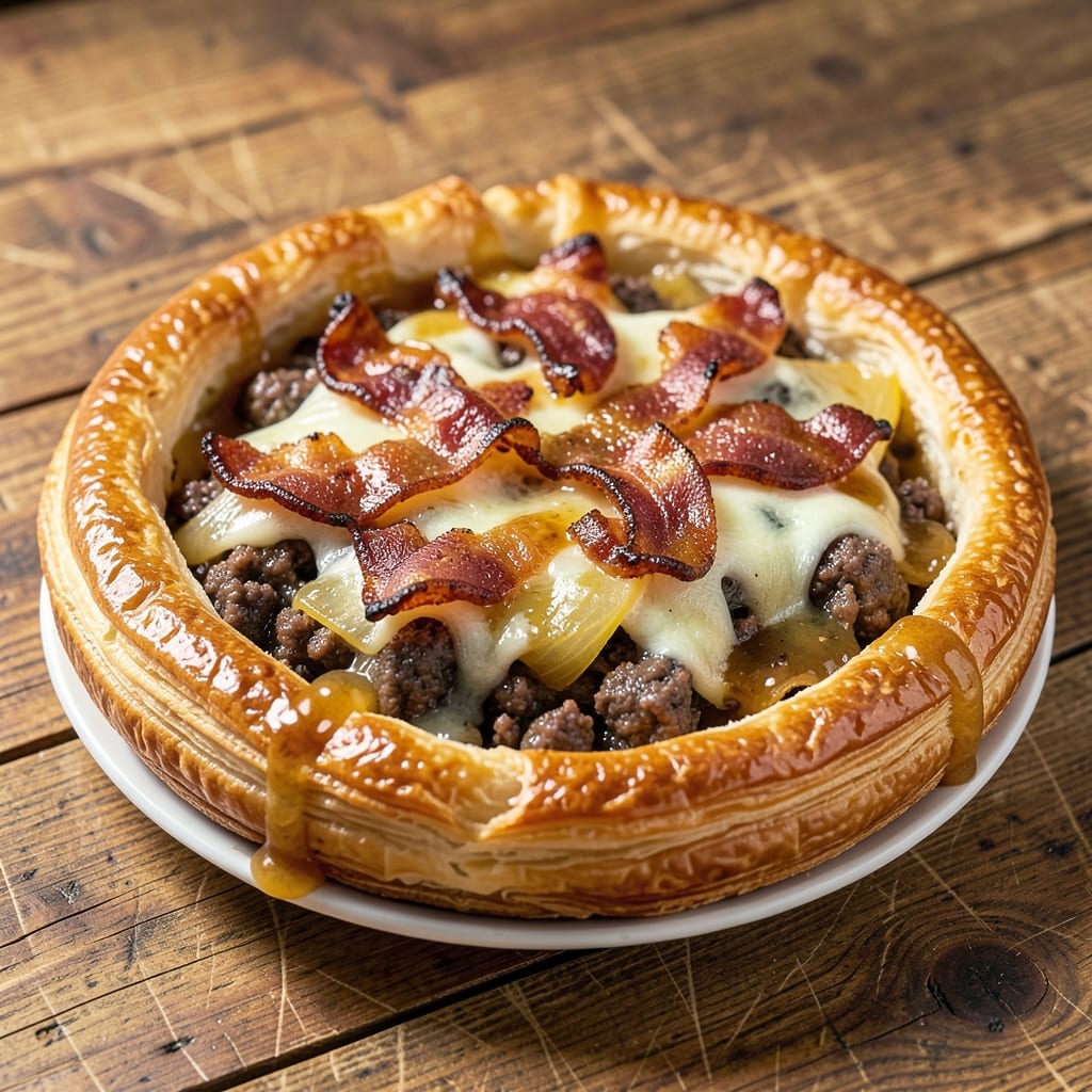 Beef Bacon and Cheese Pie Recipe: Flaky Crust Envelops Savory Layers