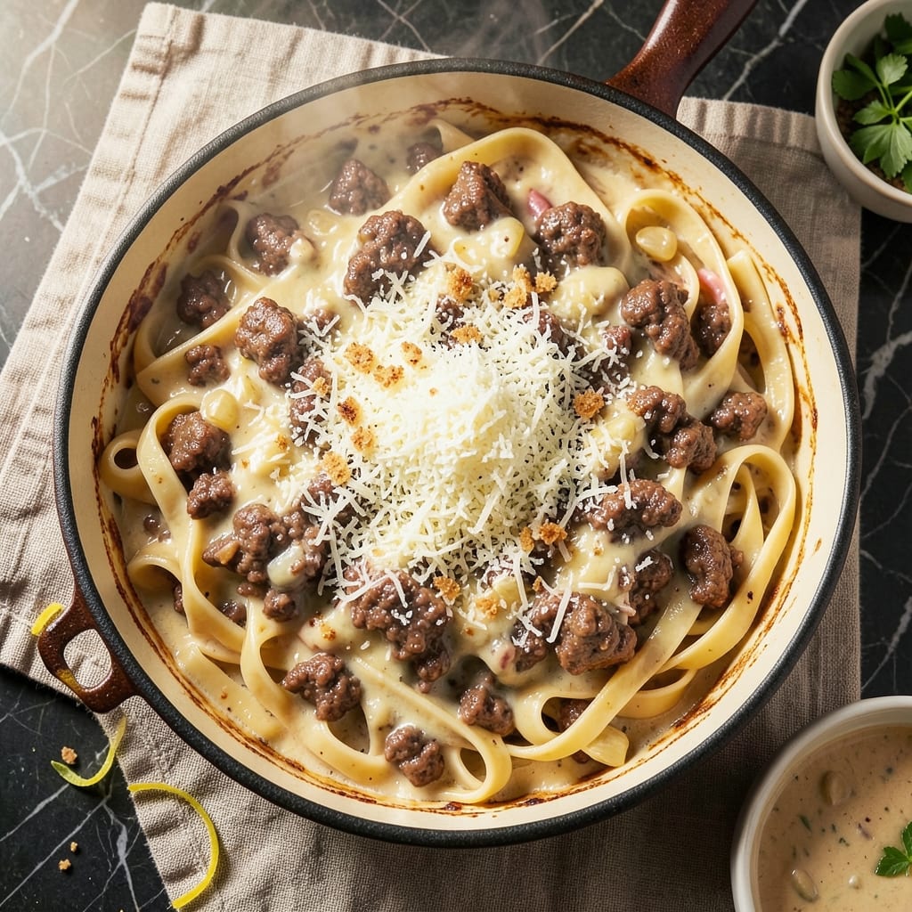 Beef Alfredo Casserole Recipe: One-Pan Creamy Pasta Bake with Crispy Top