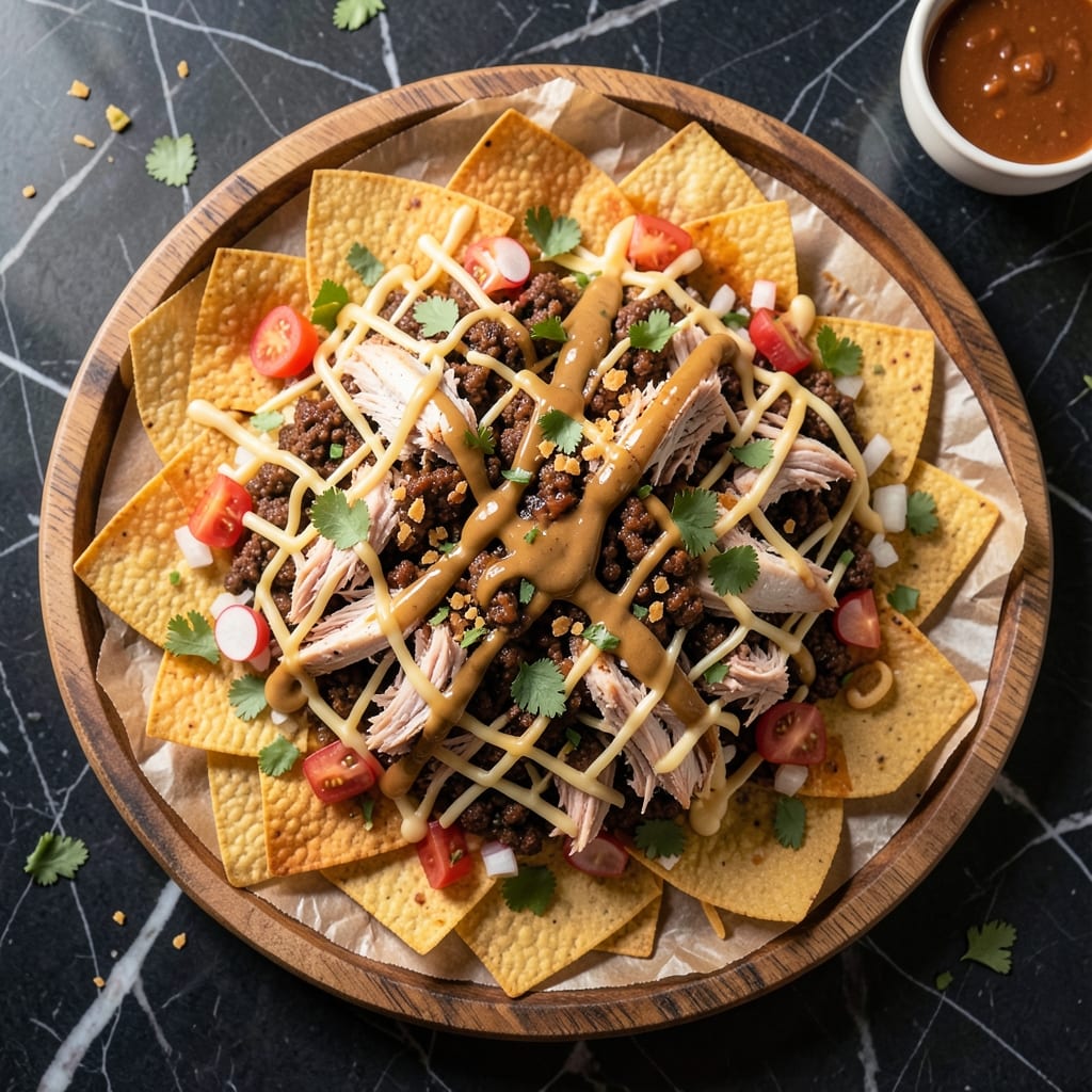 Beef and Chicken Nachos Recipe: Crispy Tortilla Stacks With Melty Cheese Layers