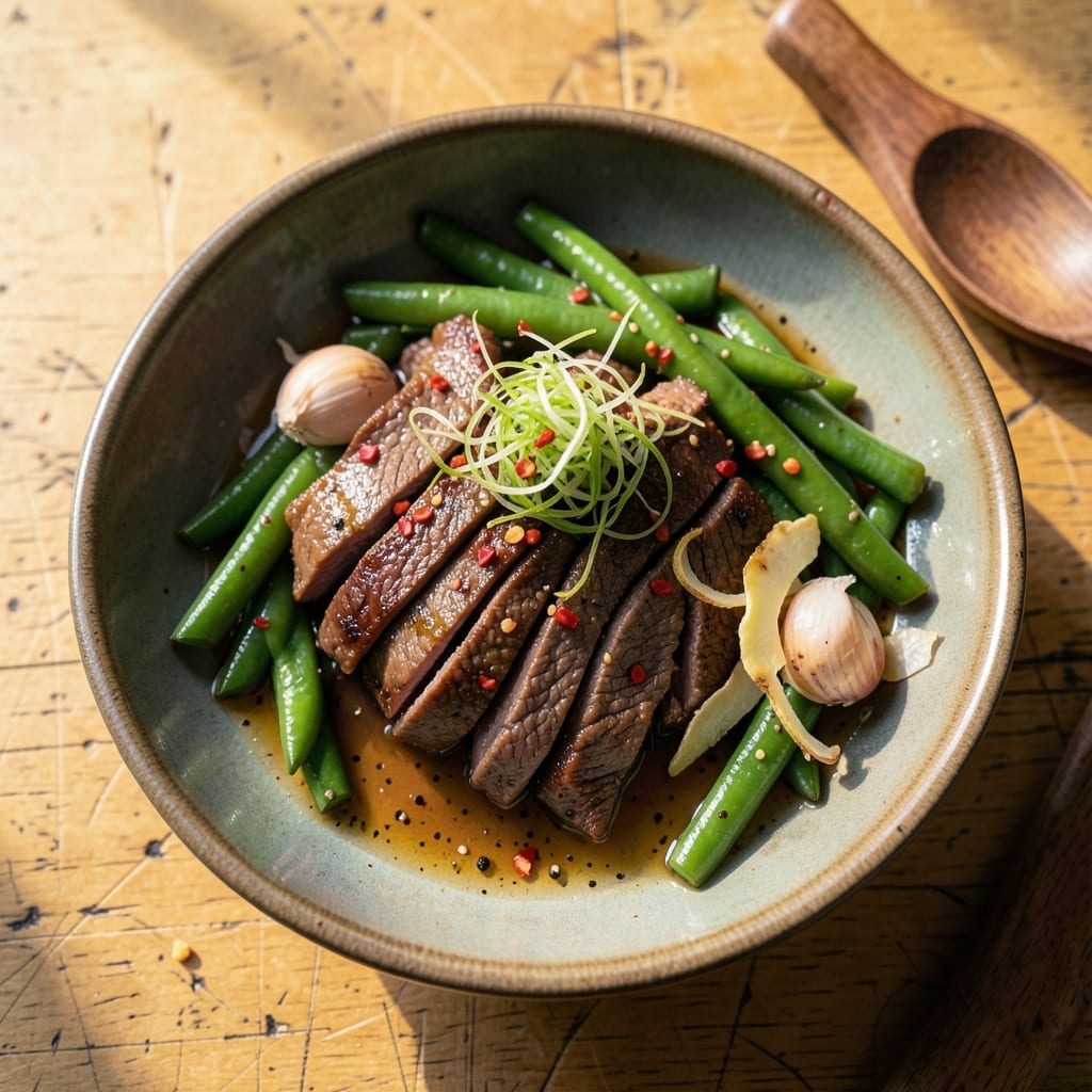 Beef and Green Beans Chinese Recipe: Wok-Heated Crispy Beef with Umami Depth