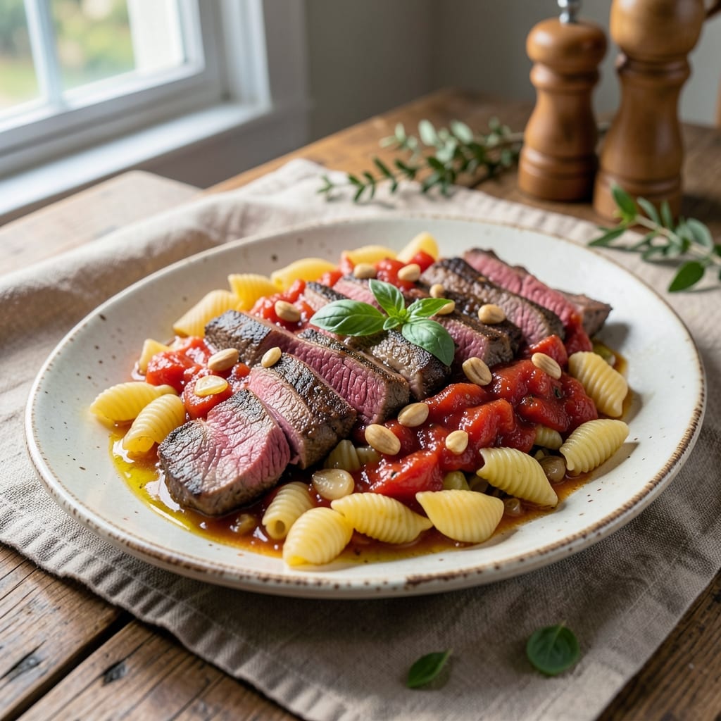 Beef and Shell Pasta Recipe: Crispy Beef Bites Over Al Dente Shells