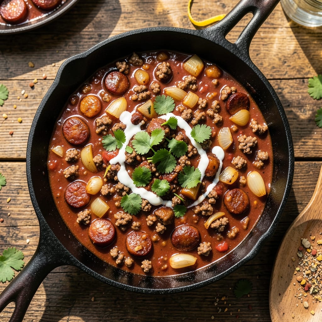 Beef and Pork Sausage Chili Recipe: Smoky Spice Bomb With Meat That Shreds