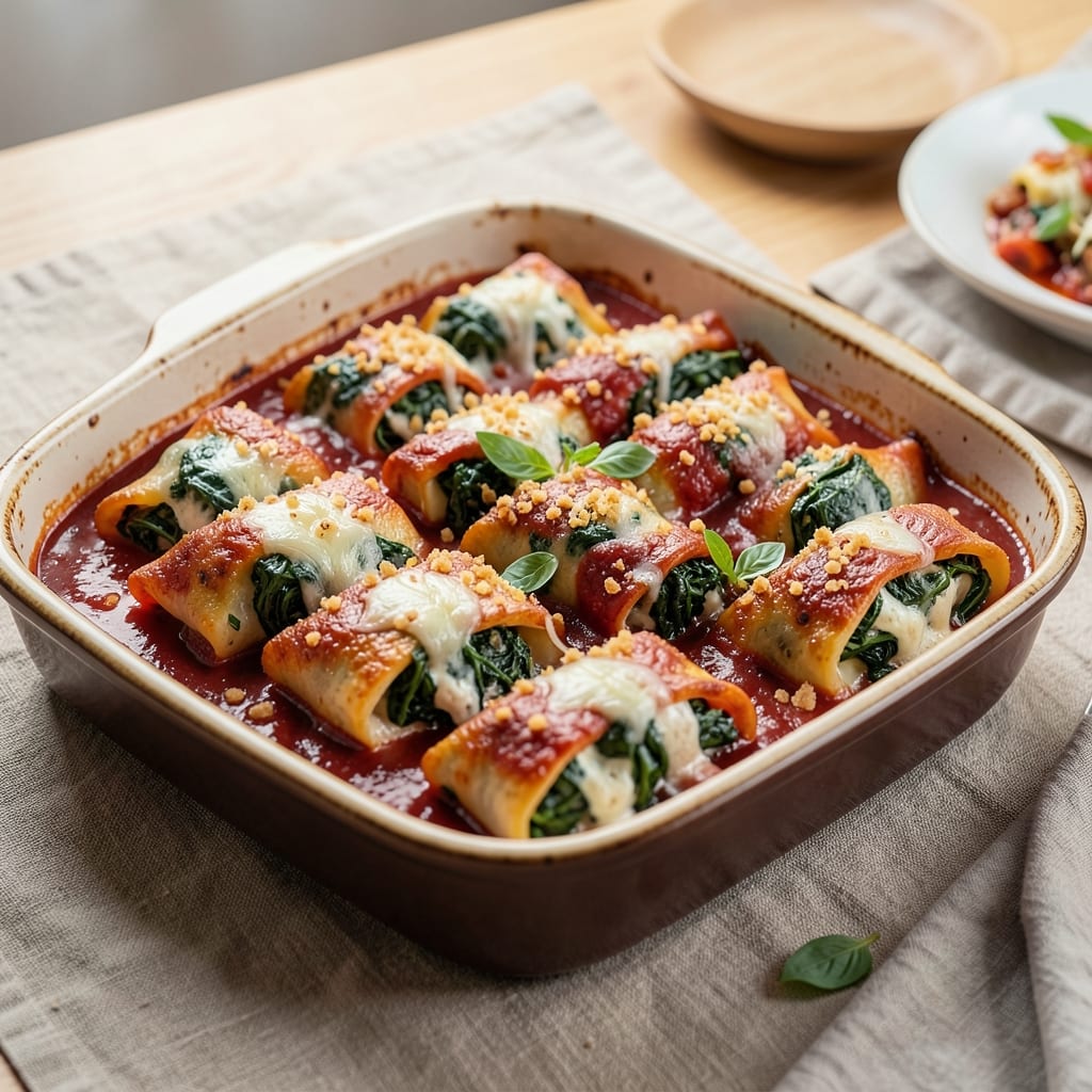 Beef and Spinach Cannelloni Recipe: Baked Pasta Layers With Gooey Ricotta and Herbed Meat