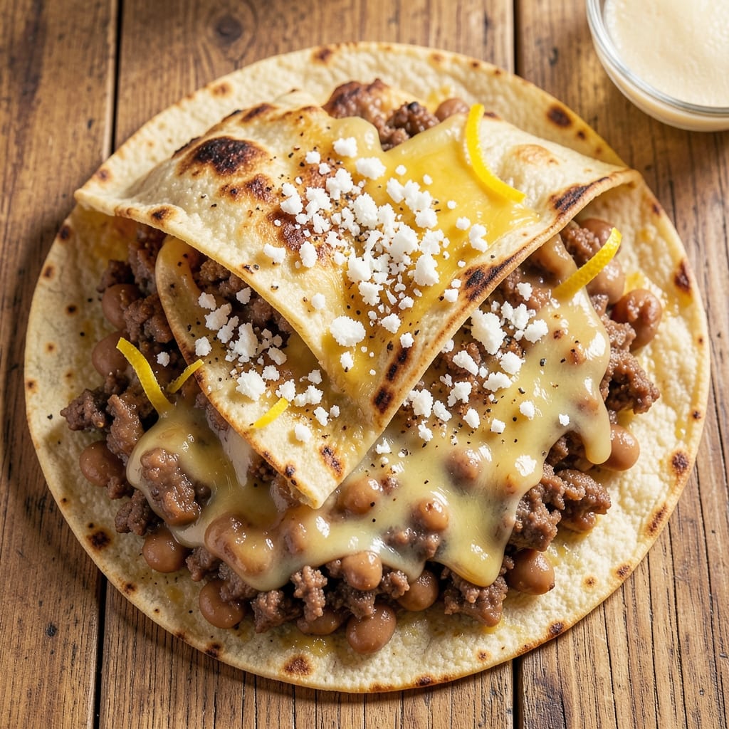 Beef and Refried Bean Quesadillas Recipe: Crispy Tortilla Stacks With Melty Cheese Layers