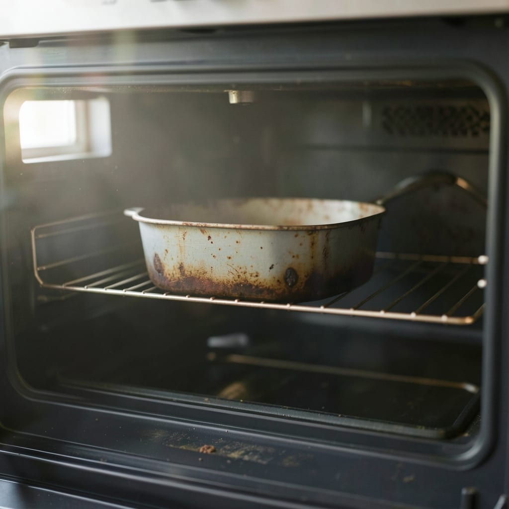 An ordinary home oven with one tin in it