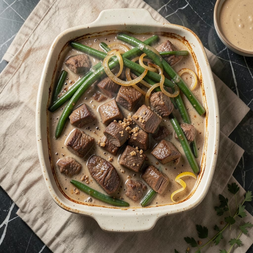 Beef and Green Bean Casserole Recipe: Crispy Top, Creamy Cheese, One-Pan Magic