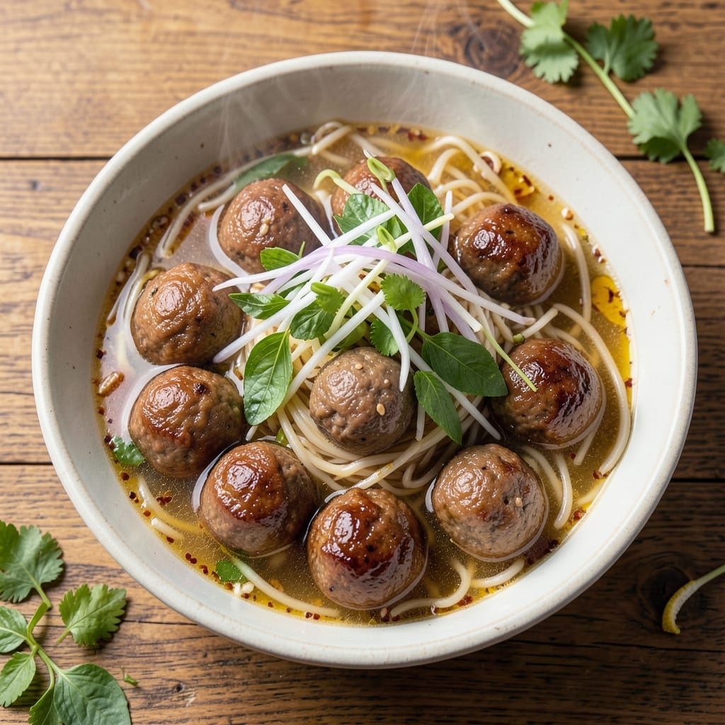 Beef Ball Pho Recipe: Wok-Hei Crispy Meatballs in Fragrant Broth