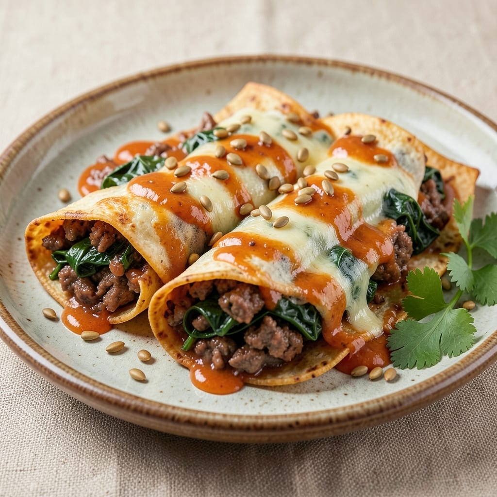 Beef and Spinach Enchiladas Recipe: Cheesy Tortilla Stacks With Melted Cheese Magic