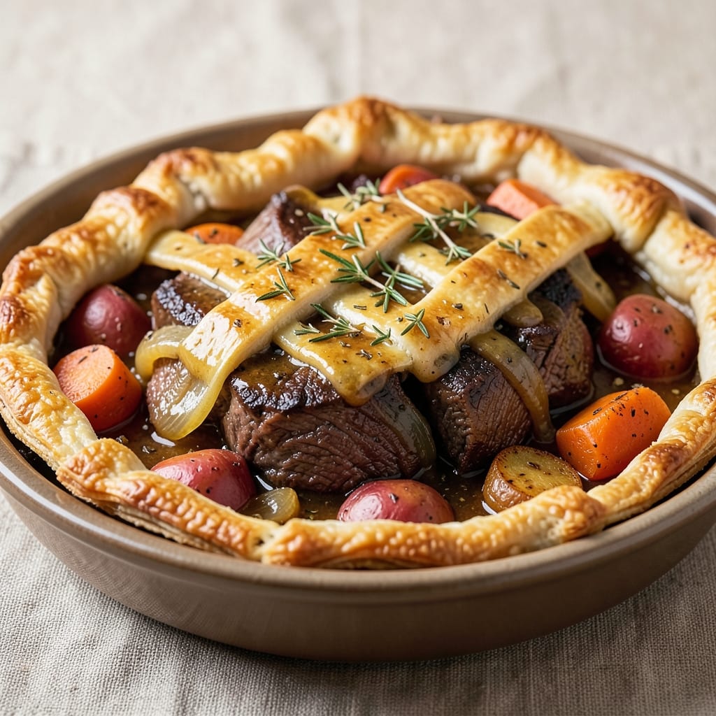 Beef and Vegetable Pie Recipe: Flaky Crust Encloses Savory Meat and Root Medley