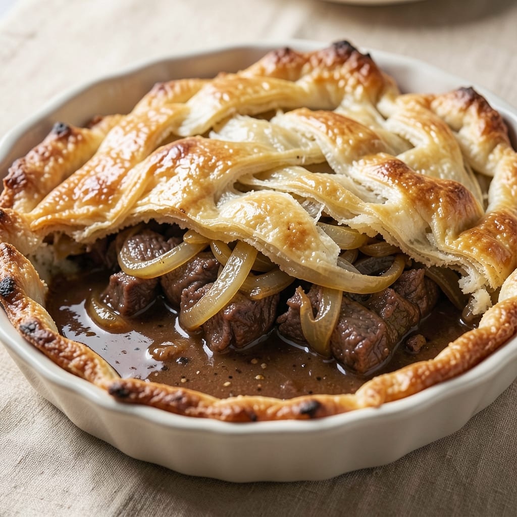 Beef and Onion Pie Recipe UK: Flaky Pastry Crust with Deep Savory Filling