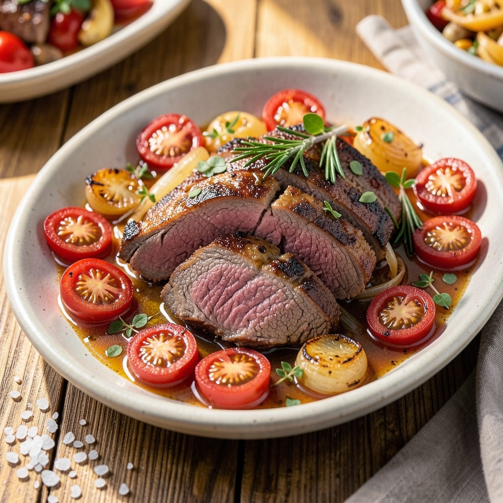 Beef and Tomatoes Recipe: Deep Onion Caramel Meets Herbed Sauce