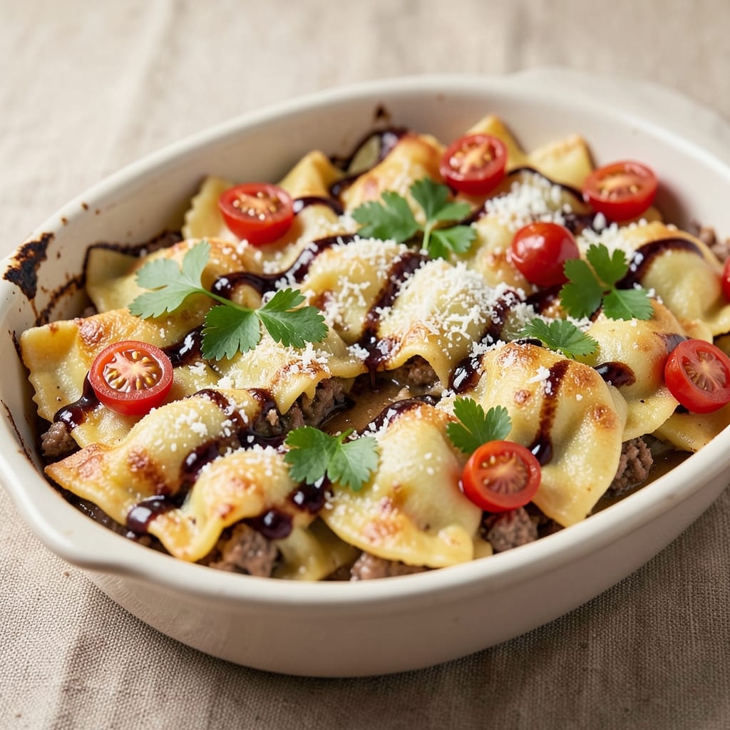 Baked Beef Ravioli Recipe: Crispy Parmesan Crust, Gooey Cheese Core