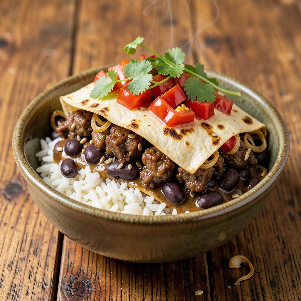 Beef and Bean Burrito Recipe With Black Beans: Smoky Cumin-Spiced Tortilla Stacks