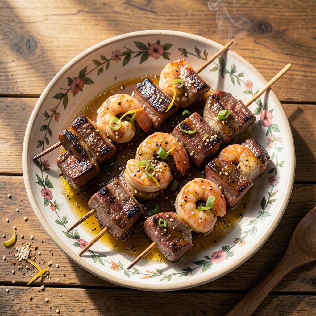 Beef and Shrimp Kabobs Recipe: Charred Meat and Sweet Marinade Magic